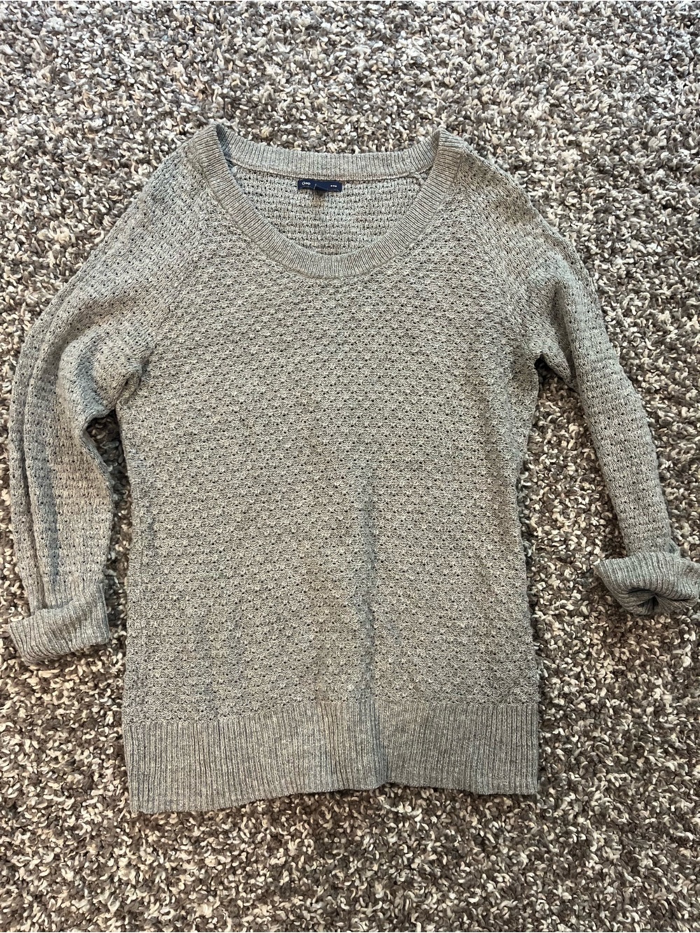 GAP Women's Light Gray Textured Scoop Neck Sweater